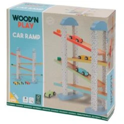 WoodnPlay - Pista De Coches De Madera Con 4 Vehículos -Infantiles Periféricos Tienda medias 1897