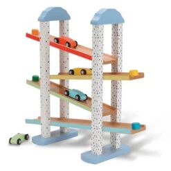 WoodnPlay - Pista De Coches De Madera Con 4 Vehículos -Infantiles Periféricos Tienda medias 1898