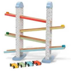 WoodnPlay - Pista De Coches De Madera Con 4 Vehículos -Infantiles Periféricos Tienda medias 1899